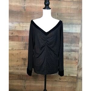 Women's Size XL Donna Boutique Black & Gold Lo-Cut Blouse